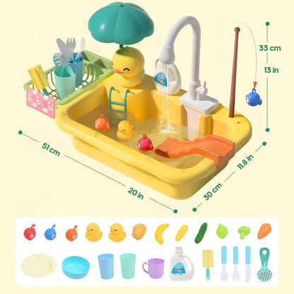 Kidzly Kids Interactive Play Kitchen Sink Toy with Real Running Water