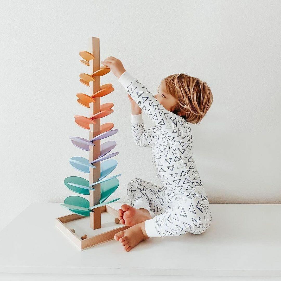 Vibrant Wooden Rainbow Marble Run Tower Toy for Kids Ages 3+
