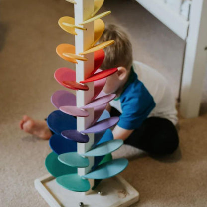 Vibrant Wooden Rainbow Marble Run Tower Toy for Kids Ages 3+