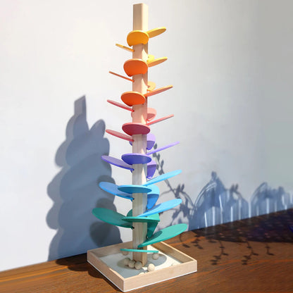 Vibrant Wooden Rainbow Marble Run Tower Toy for Kids Ages 3+