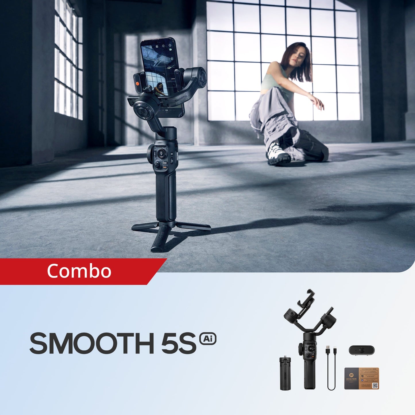 ZHIYUN Smooth 5S AI Advanced Magnetic Tracker Phone Gimbal with Built-in Fill Light